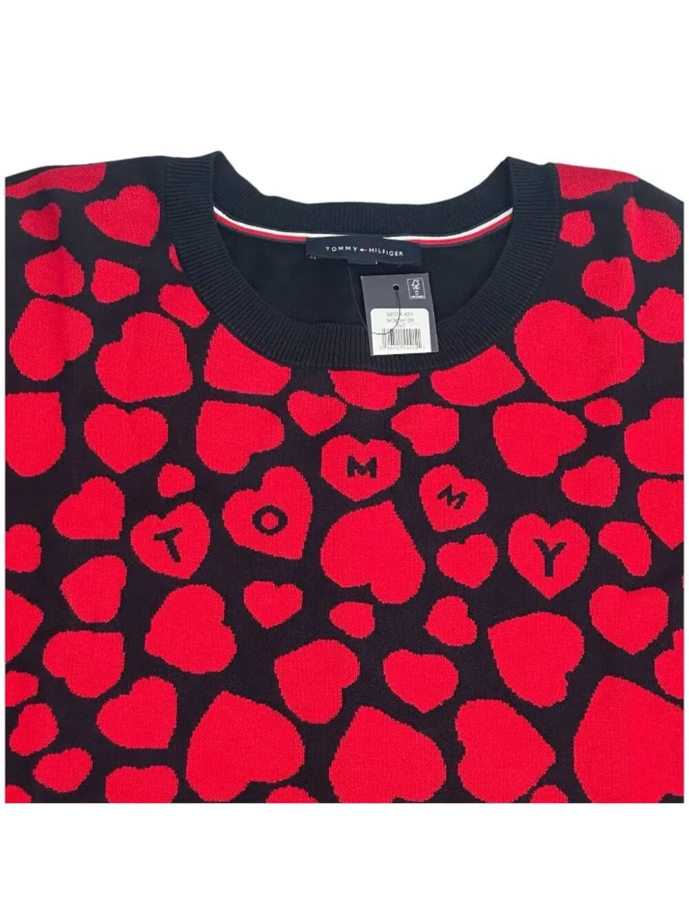 Tommy Hilfiger Crewneck Sweater 1X Plus Navy Red Heart Logo Knit Pullover Preppy